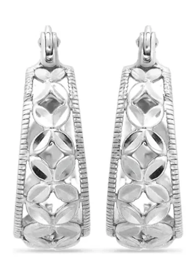 Sterling Silver Diamond Cut Floral Filigree Click Top Hoop Earrings