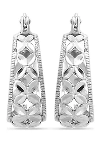 Sterling Silver Diamond Cut Floral Filigree Click Top Hoop Earrings