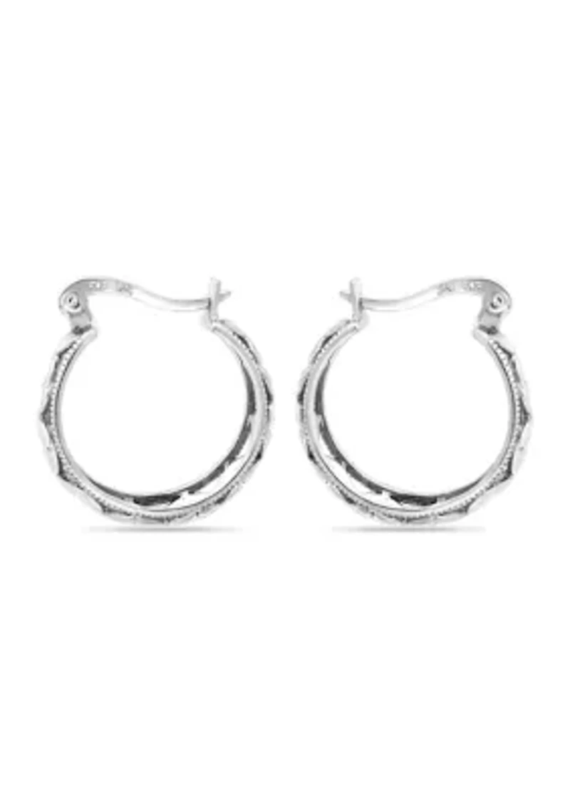 Sterling Silver Diamond Cut Floral Filigree Click Top Hoop Earrings