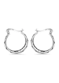 Sterling Silver Diamond Cut Floral Filigree Click Top Hoop Earrings
