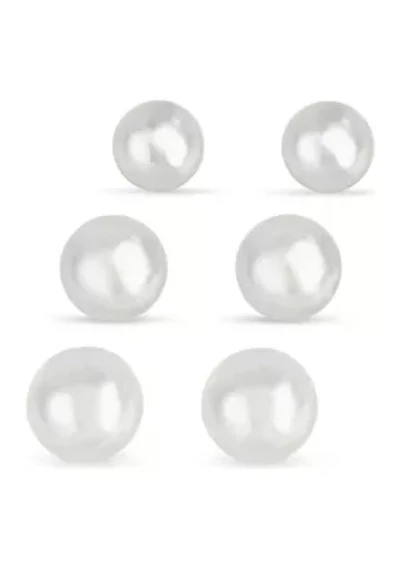 Graduated Polished Ball Stud 3 Pair Earring Set in Sterling Silver