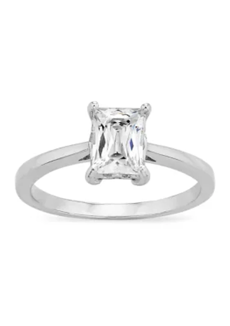 Baguette Cubic Zirconia Solitaire Ring Sterling Silver