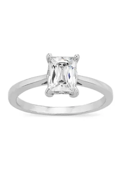 Baguette Cubic Zirconia Solitaire Ring Sterling Silver