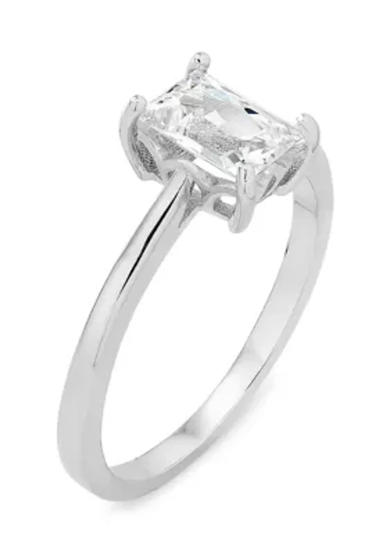 Baguette Cubic Zirconia Solitaire Ring Sterling Silver