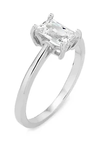 Baguette Cubic Zirconia Solitaire Ring Sterling Silver