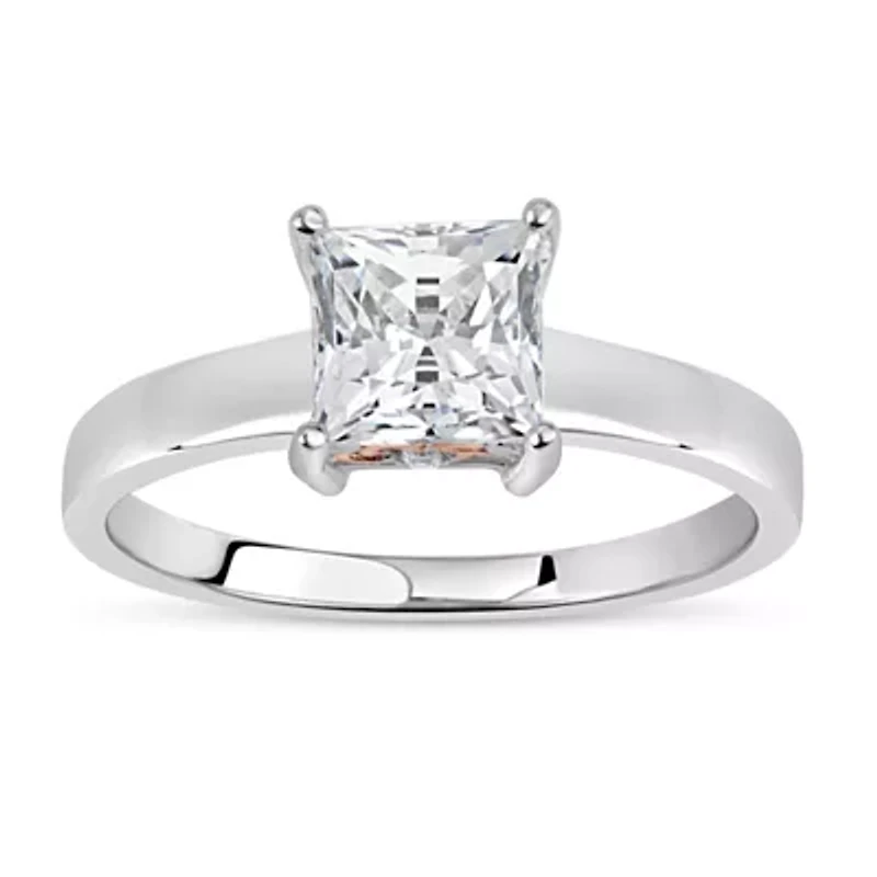 Lab Created 18K Gold Plated Sterling Silver 6x6mm Square White Cubic Zirconia Halo Filigree Ring