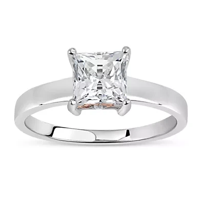 Lab Created 18K Gold Plated Sterling Silver 6x6mm Square White Cubic Zirconia Halo Filigree Ring
