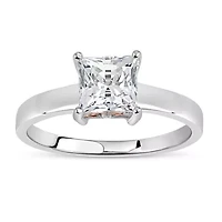 Lab Created 18K Gold Plated Sterling Silver 6x6mm Square White Cubic Zirconia Halo Filigree Ring