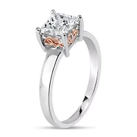 Lab Created 18K Gold Plated Sterling Silver 6x6mm Square White Cubic Zirconia Halo Filigree Ring