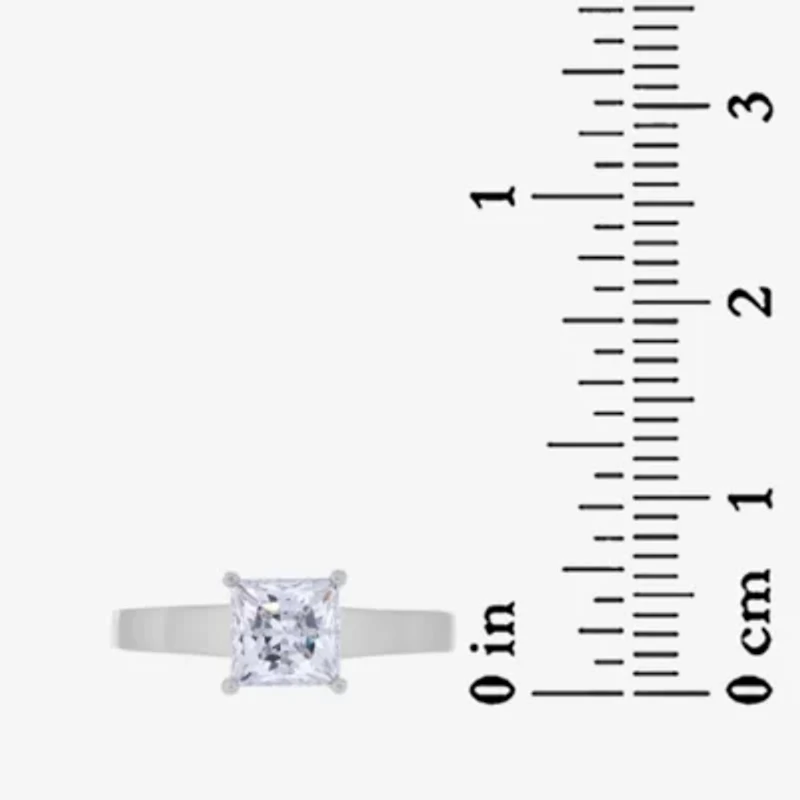 Lab Created 18K Gold Plated Sterling Silver 6x6mm Square White Cubic Zirconia Halo Filigree Ring