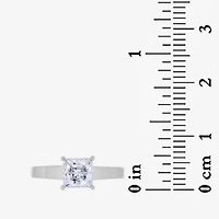 Lab Created 18K Gold Plated Sterling Silver 6x6mm Square White Cubic Zirconia Halo Filigree Ring