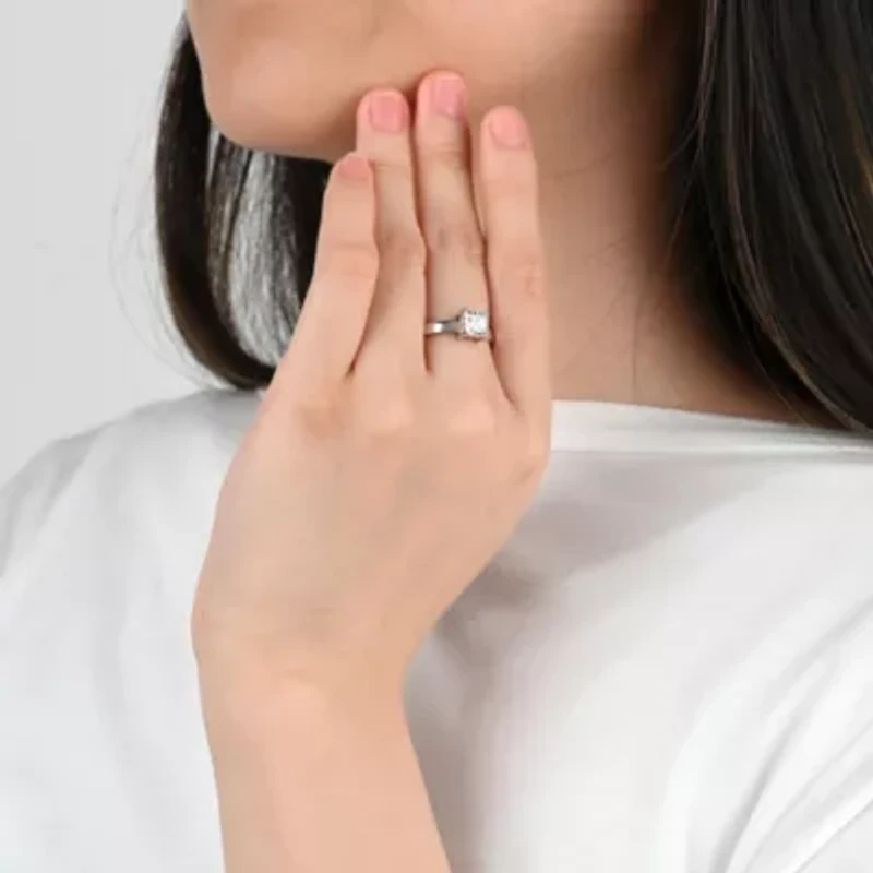 Lab Created 18K Gold Plated Sterling Silver 6x6mm Square White Cubic Zirconia Halo Filigree Ring