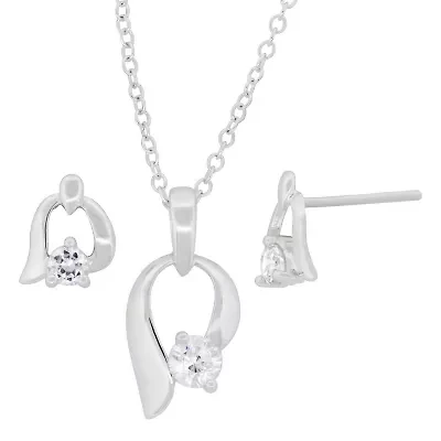 Lab Created Sterling Silver White Cubic Zirconia Door Knocker Pendant Necklace and Matching Post Earring Set