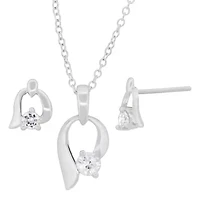 Lab Created Sterling Silver White Cubic Zirconia Door Knocker Pendant Necklace and Matching Post Earring Set