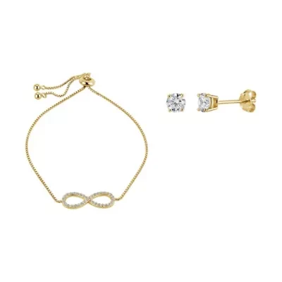 Lab Created Sterling Silver White Cubic Zirconia Infinity Adjustable Bolo Bracelet and 4mm CZ Stud Earring Set