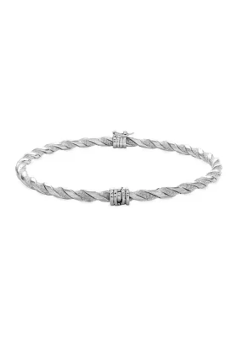  Sterling Silver Glitter Twist Bangle and Hoop Earring Set 