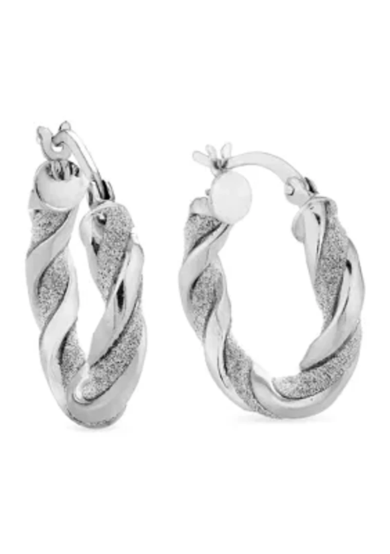  Sterling Silver Glitter Twist Bangle and Hoop Earring Set 