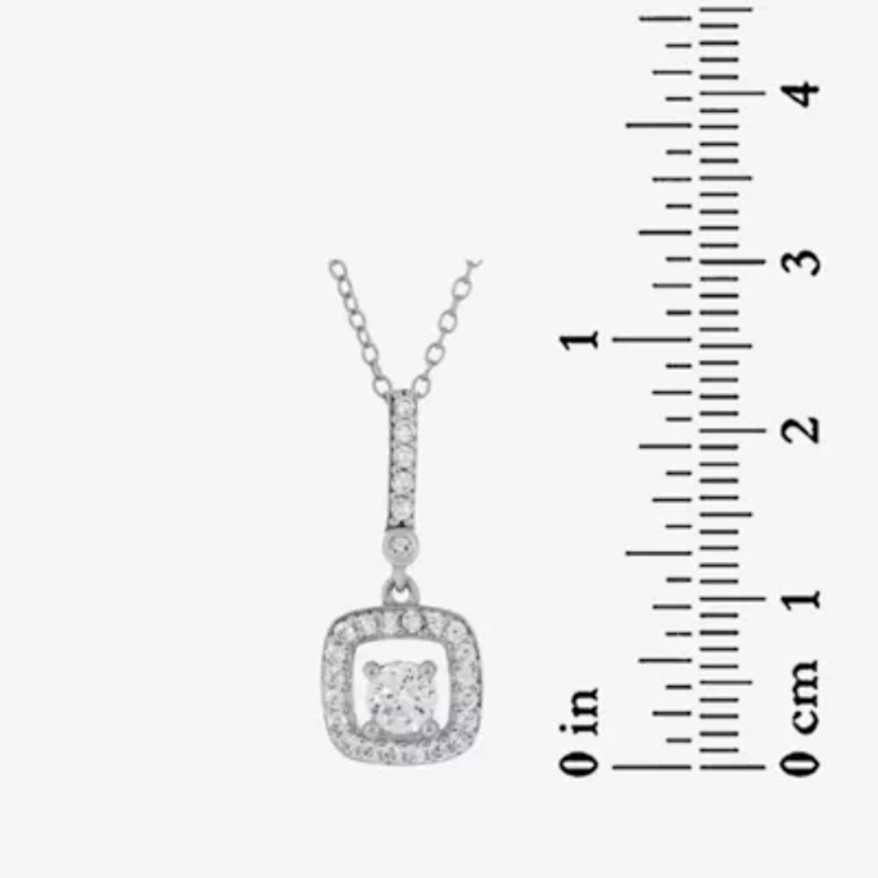 Lab Created Sterling Silver 4mm Cushion White Cubic Zirconia Drop Pendant and Earring Set