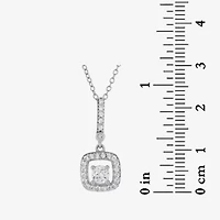 Lab Created Sterling Silver 4mm Cushion White Cubic Zirconia Drop Pendant and Earring Set