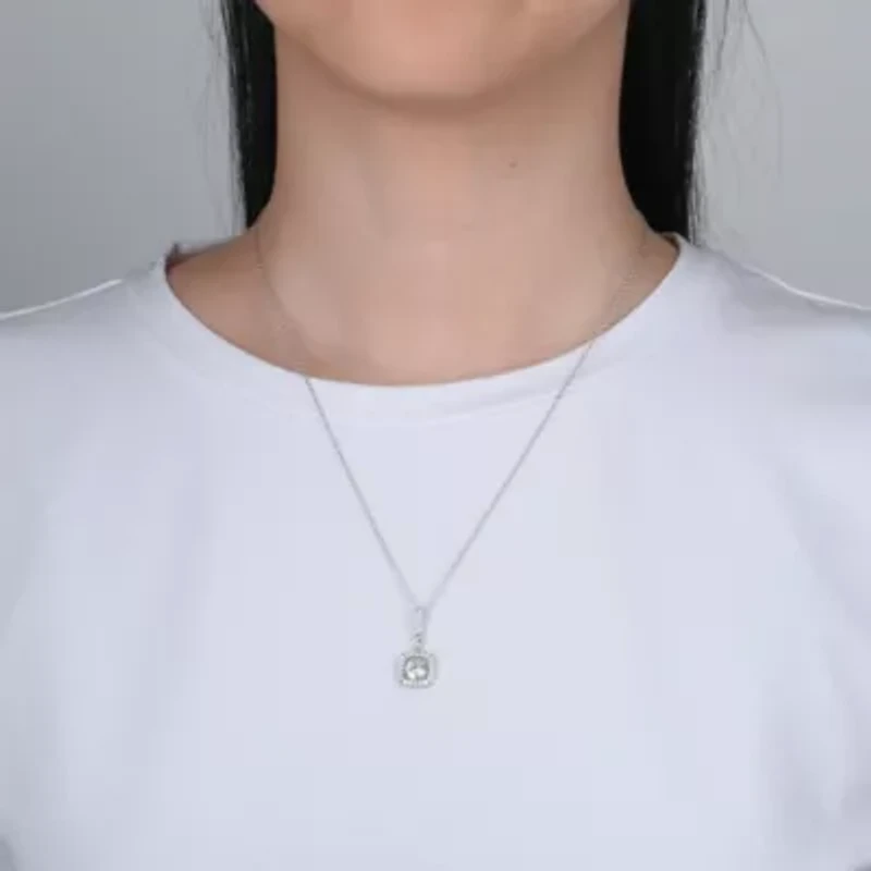 Lab Created Sterling Silver 4mm Cushion White Cubic Zirconia Drop Pendant and Earring Set