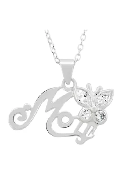 Lab Created CZ Butterfly Mom Pendant in Sterling Silver