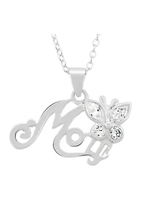 Lab Created CZ Butterfly Mom Pendant in Sterling Silver
