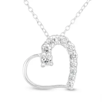 Lab Created Sterling Silver Graduated White Cubic Zirconia Angled Heart Pendant 18-Inch Necklace