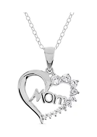 Lab Created CZ Mom Heart Pendant in Sterling Silver
