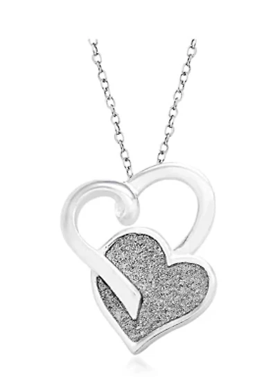 18-Inch Sterling Silver Double Glitter Heart Pendant Necklace 