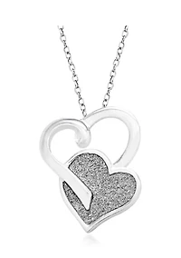 18-Inch Sterling Silver Double Glitter Heart Pendant Necklace 