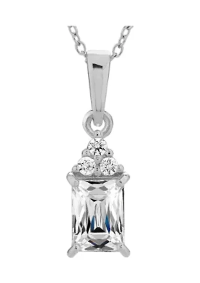 Baguette and Round CZ Pendant in Sterling Silver