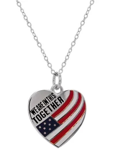 Sterling Silver "We Are In This Together" Flag Heart Pendant Necklace