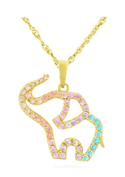 Rainbow Cubic Zirconia Elephant Necklace in 14K Gold Plated Sterling Silver
