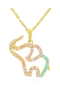 Rainbow Cubic Zirconia Elephant Necklace in 14K Gold Plated Sterling Silver