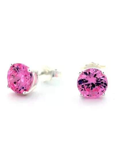Lab Created Pink Cubic Zirconia 6mm Round Stud Earrings in Sterling Silver