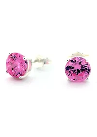 Lab Created Pink Cubic Zirconia 6mm Round Stud Earrings in Sterling Silver