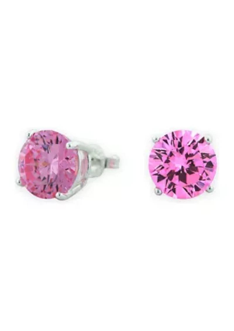 Lab Created Pink Cubic Zirconia 8mm Round Stud Earrings in Sterling Silver