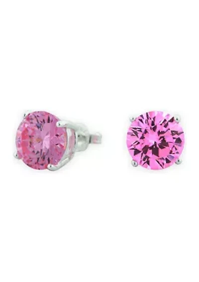 Lab Created Pink Cubic Zirconia 8mm Round Stud Earrings in Sterling Silver