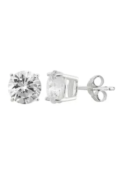 Lab Created White Cubic Zirconia 8mm Round Stud Earrings in Sterling Silver