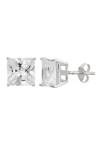 Lab Created White Cubic Zirconia 8mm Square Stud Earrings in Sterling Silver