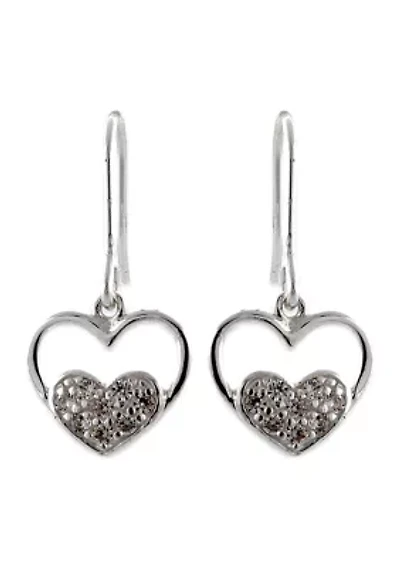 Lab Created Open Heart White Cubic Zirconia Drop Earrings in Sterling Silver