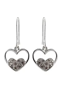 Lab Created Open Heart White Cubic Zirconia Drop Earrings in Sterling Silver