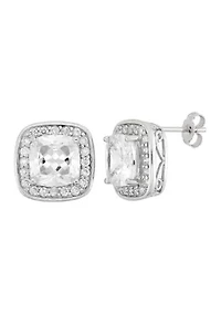 Lab Created White Cubic Zirconia 8mm Cushion Halo Stud Earrings in Sterling Silver