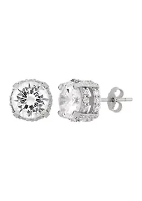 Lab Created White Cubic Zirconia 9mm Halo Stud with Fancy Gallery Earrings in Sterling Silver