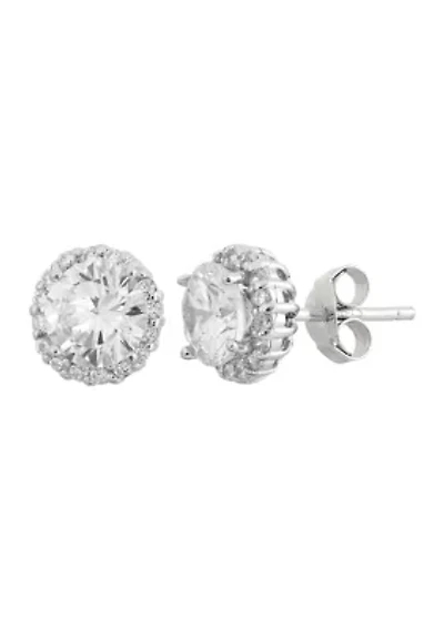 Lab Created White Cubic Zirconia 7mm Halo Stud Earrings in Sterling Silver