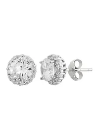 Lab Created White Cubic Zirconia 7mm Halo Stud Earrings in Sterling Silver