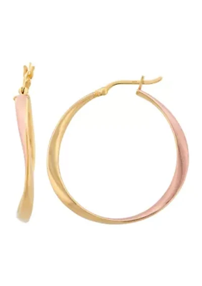 Twisted 35x3mm Hoop Earrings in 18kt Rose and Gold Plated Sterling Silver