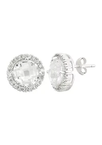 Lab Created White Cubic Zirconia 8mm Checkerboard Halo Stud Earrings in Sterling Silver