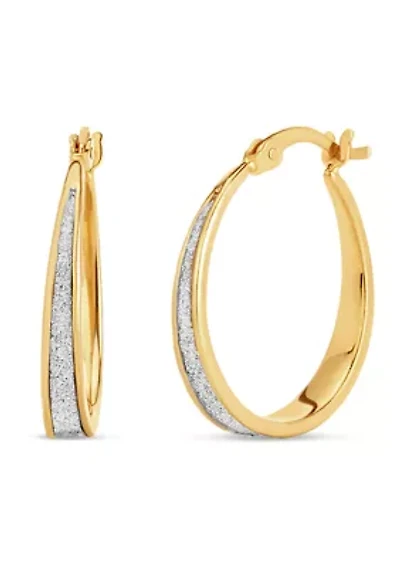  Sterling Silver Two-Tone Glitter Hoop Earrings 