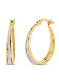  Sterling Silver Two-Tone Glitter Hoop Earrings 